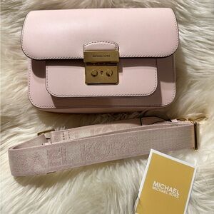 Michael Kors Blush Pink Leather Crossbody with Gold-Tone Lock